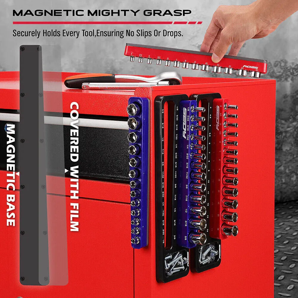 Magnetic Socket Holder Set - Detachable 1/4" Drive Metric & SAE Organizer