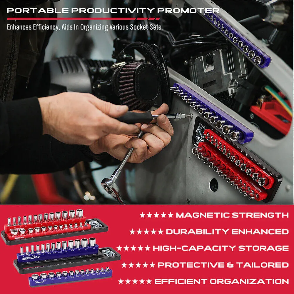 Magnetic Socket Holder Set - Detachable 1/4" Drive Metric & SAE Organizer
