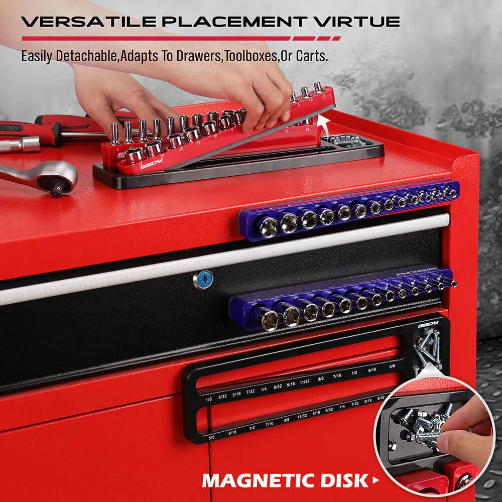 Magnetic Socket Holder Set - Detachable 1/4" Drive Metric & SAE Organizer