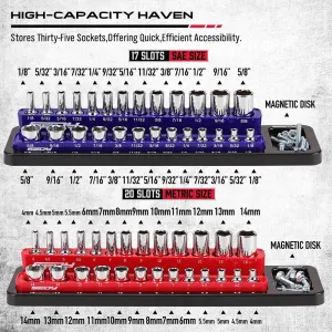 Magnetic Socket Holder Set - Detachable 1/4" Drive Metric & SAE Organizer