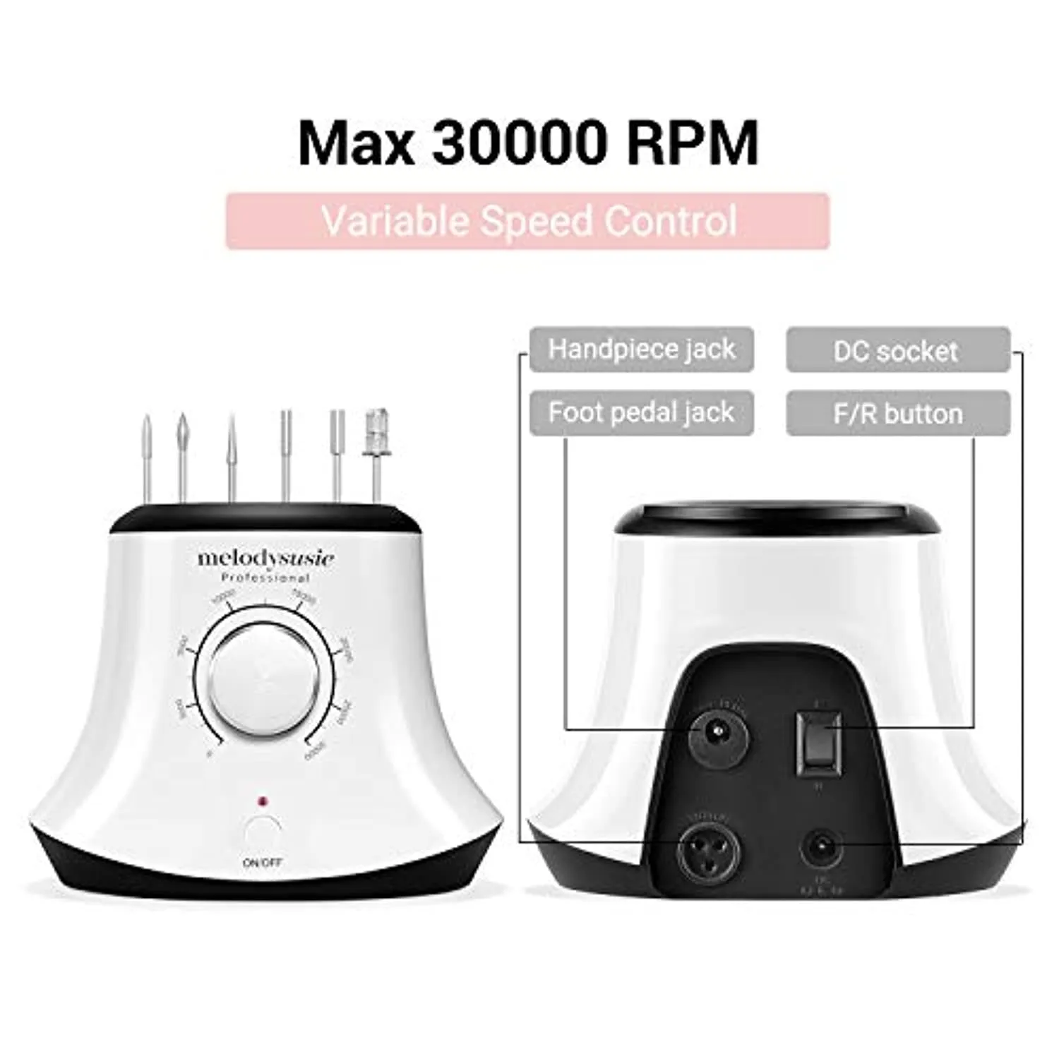 MelodySusie 30000 RPM Professional Nail Drill-Scarlet, High Speed, Low Heat, Low Noise, Low Vibration, Portable Drill for Shaping, Buffing, Removing Acrylic Nails, Gel Nails with 100PCS Sanding Bands