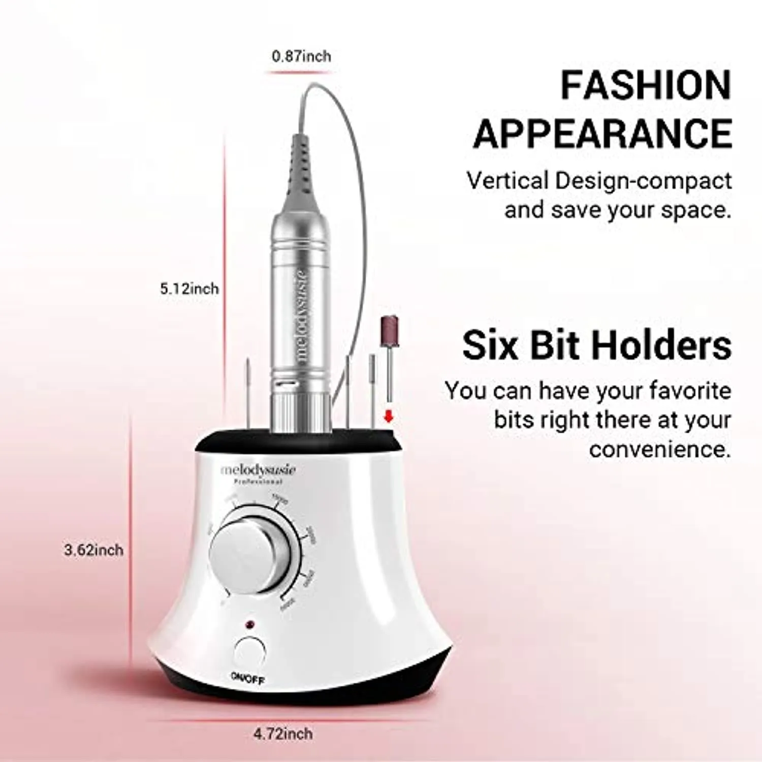 MelodySusie 30000 RPM Professional Nail Drill-Scarlet, High Speed, Low Heat, Low Noise, Low Vibration, Portable Drill for Shaping, Buffing, Removing Acrylic Nails, Gel Nails with 100PCS Sanding Bands