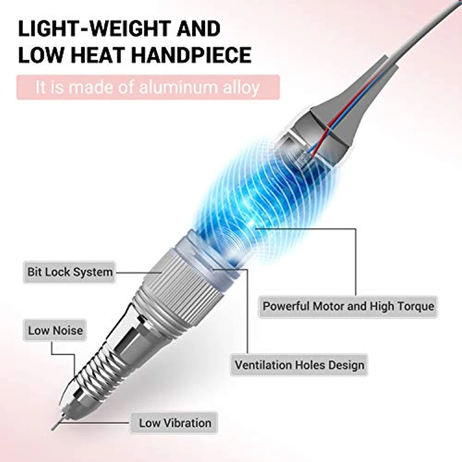 MelodySusie 30000 RPM Professional Nail Drill-Scarlet, High Speed, Low Heat, Low Noise, Low Vibration, Portable Drill for Shaping, Buffing, Removing Acrylic Nails, Gel Nails with 100PCS Sanding Bands
