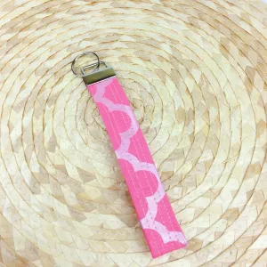 Metallic Pink Quatrefoil Key Fob.