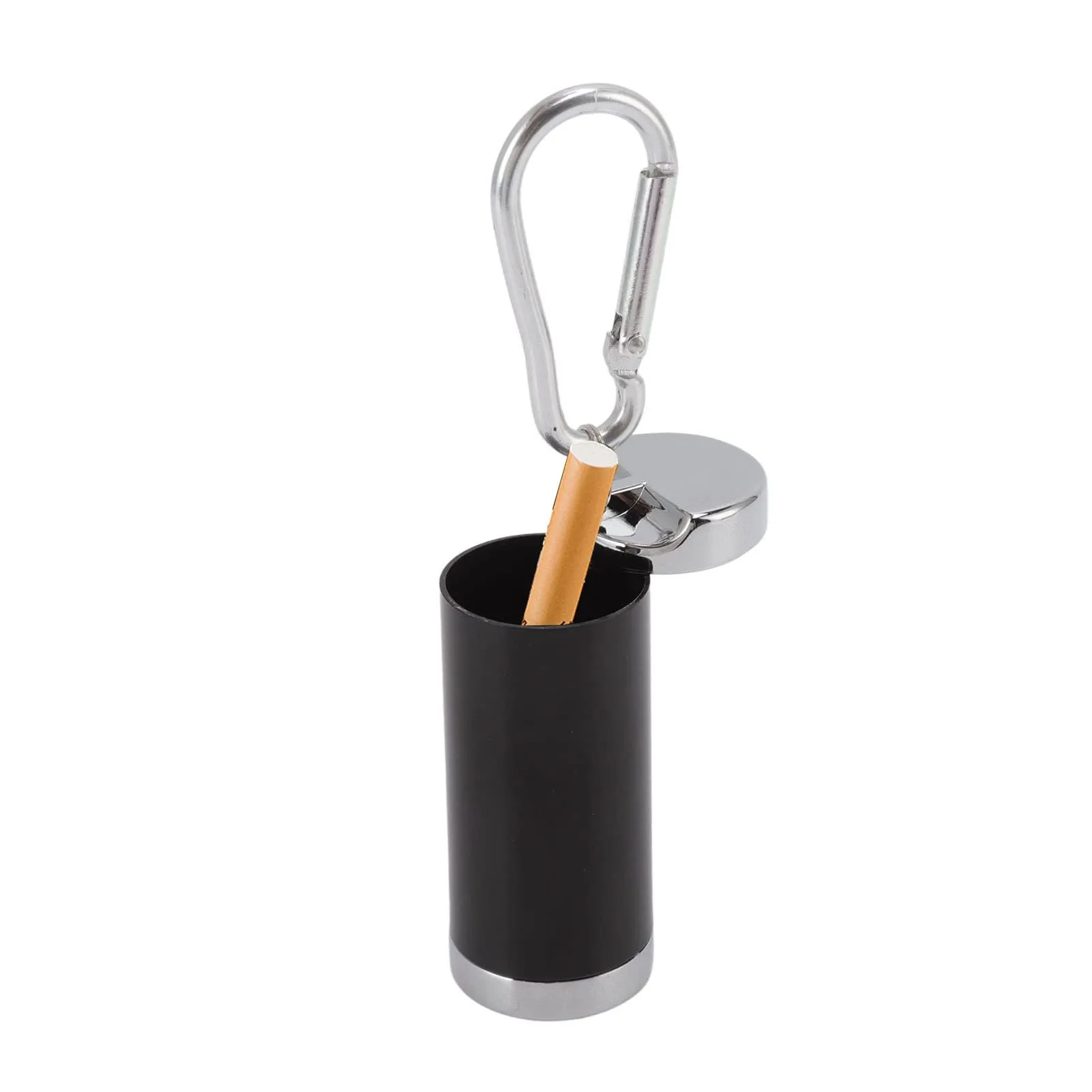 Mini Ashtray, Fireproof Rust Resistance Buckle Design Stainless Steel Portable Ashtray Keychain for Office (Black)