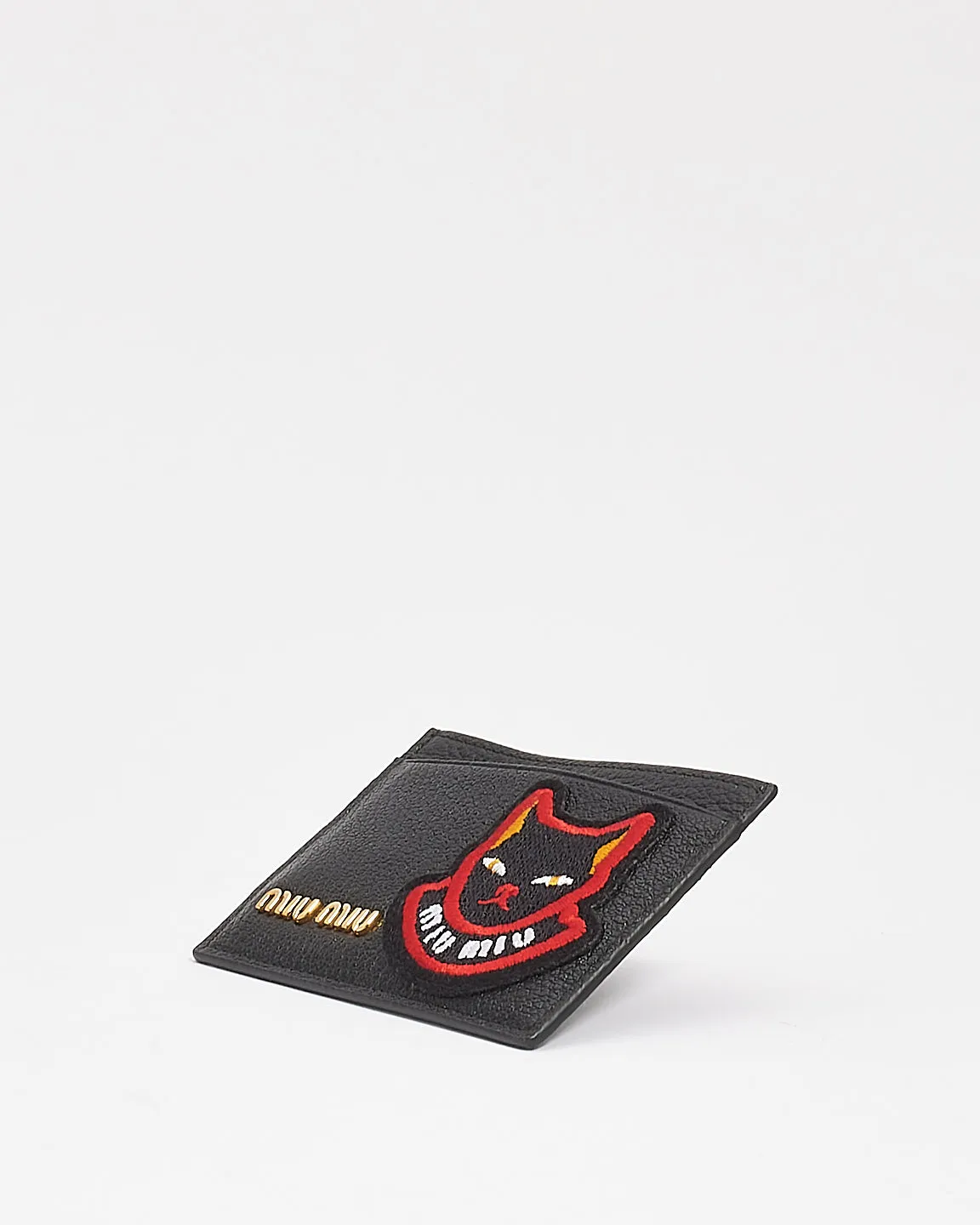 Miu Miu Black Leather Cat Patch Card Holder
