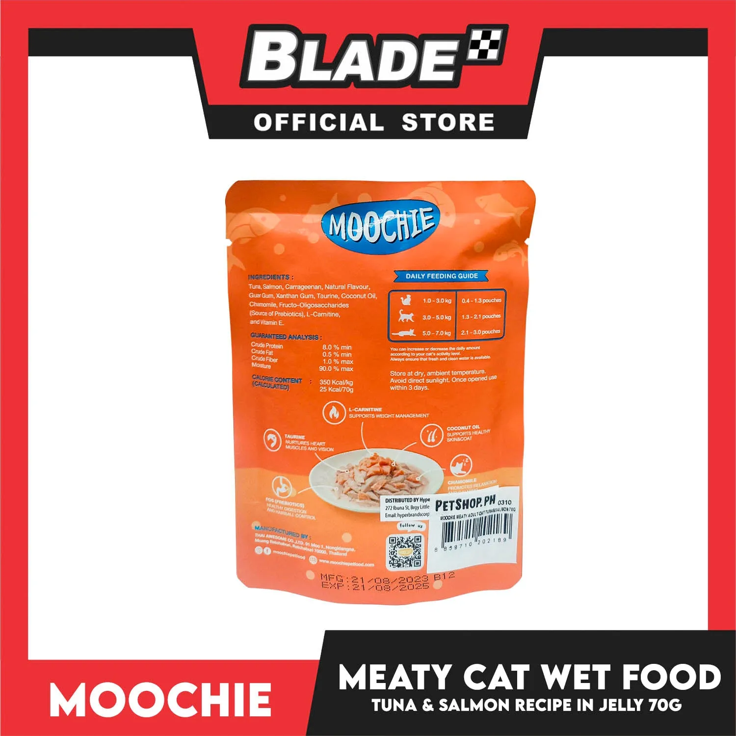 Moochie Meaty Cat Wet Food for Adult 70g (Tuna and Salmon Recipe in Jelly)