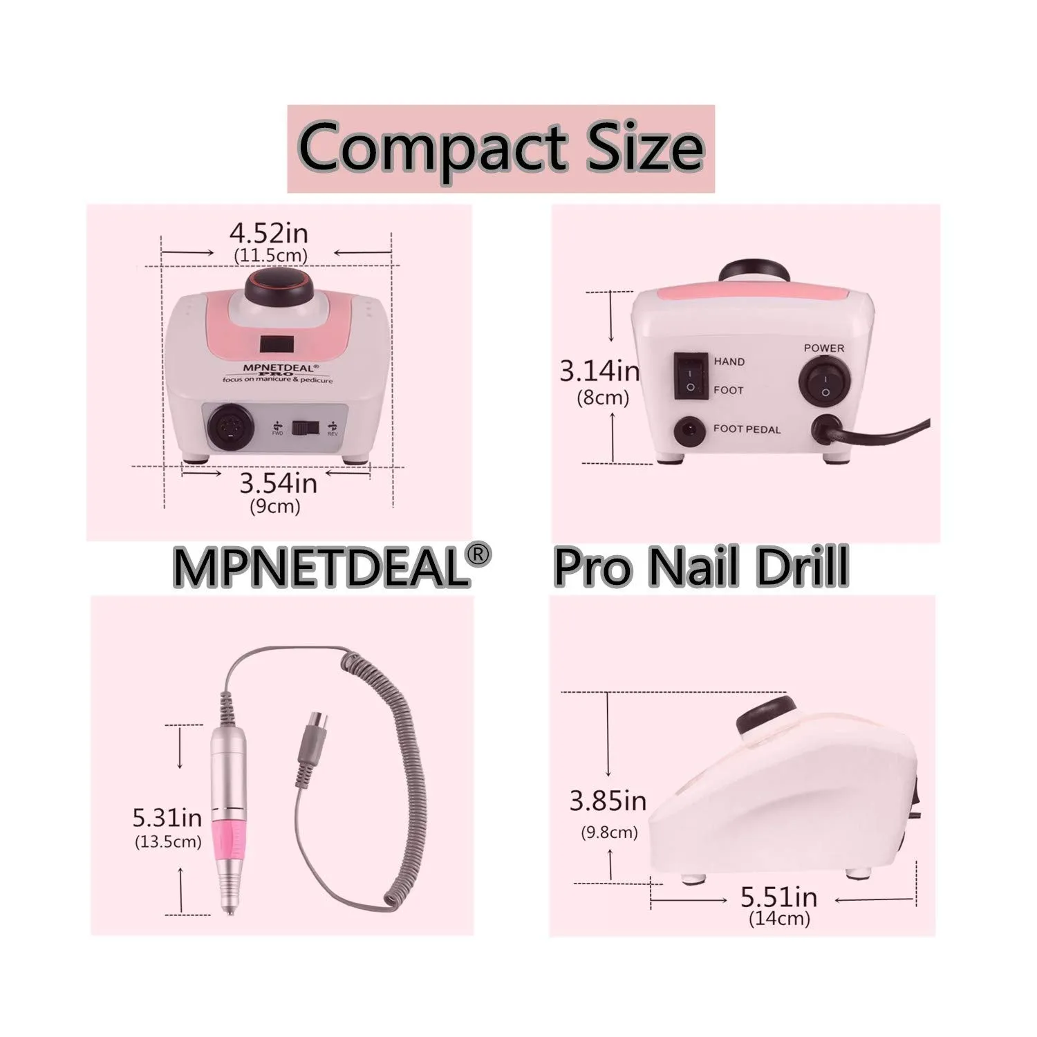 MPNETDEAL Sale-US plug-MPNETDEAL Pro Efile Nail Drill Machine 35,000rpm with LED Digital Display for Acrylic Nails Professional Manicure Drill Remove Nail Gel Polish Extension Gel Gift for Women Home and Salon Use