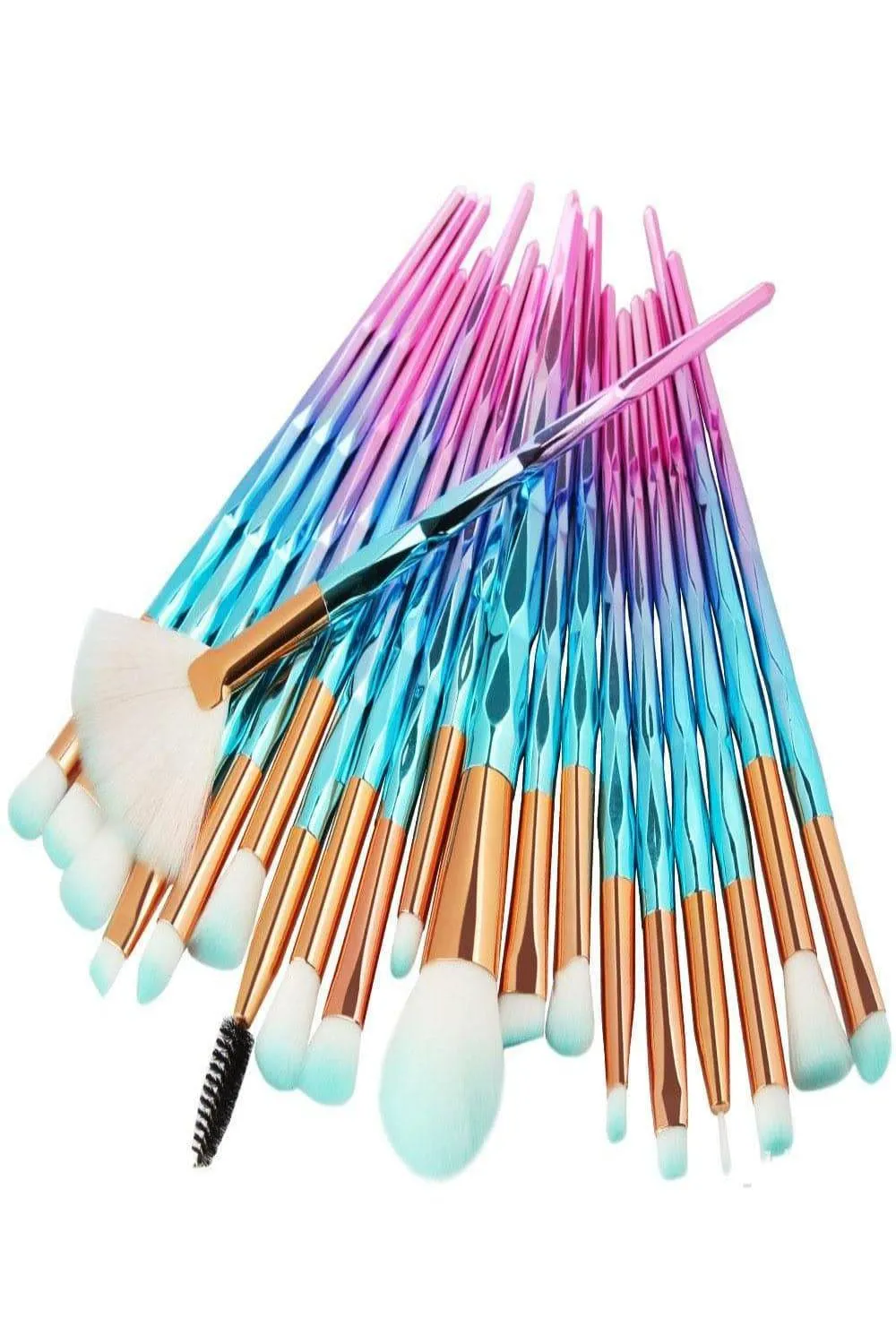 Multicolor Diamond Makeup Blending Brushes Set - 20 Pcs