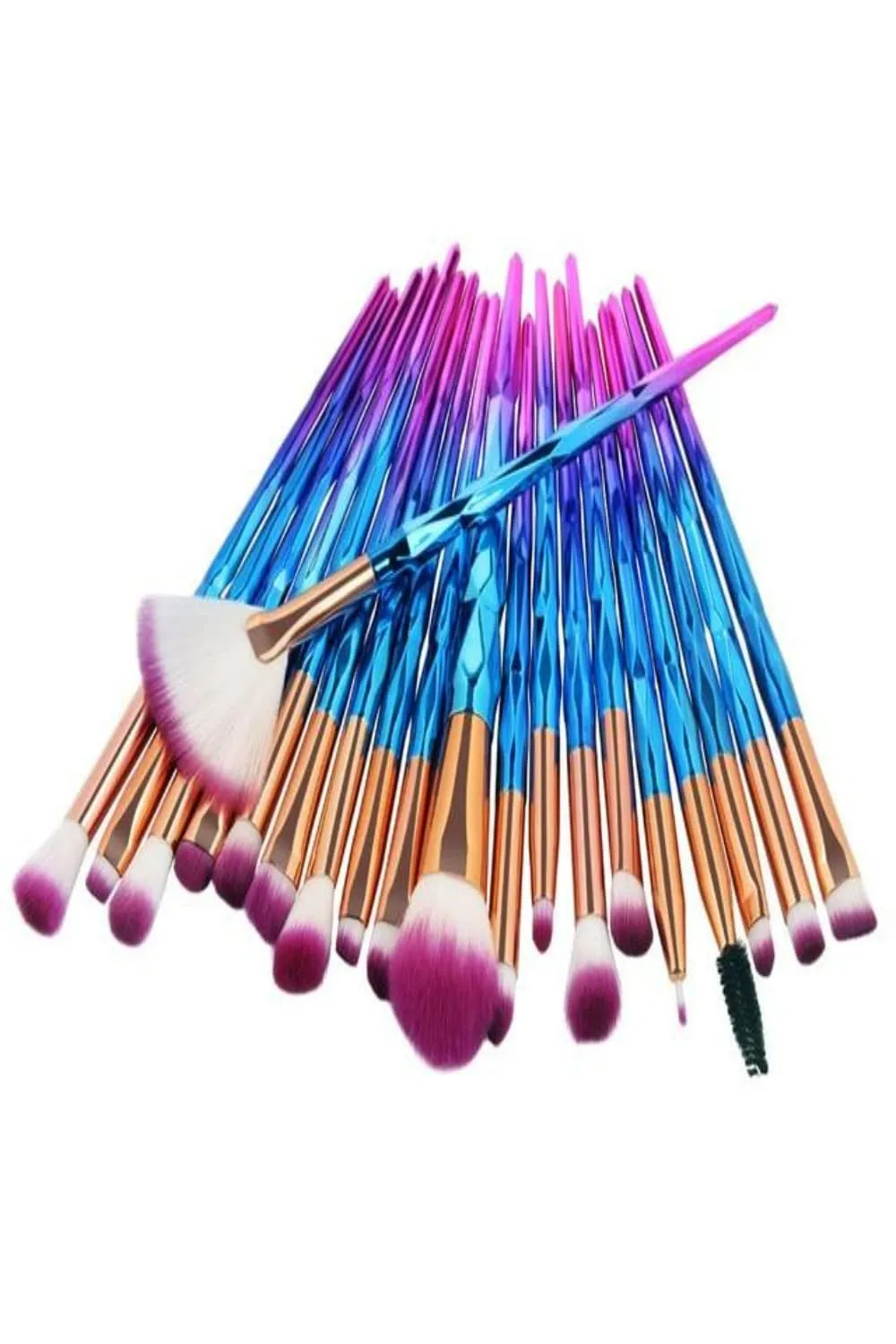 Multicolor Diamond Makeup Blending Brushes Set - 20 Pcs