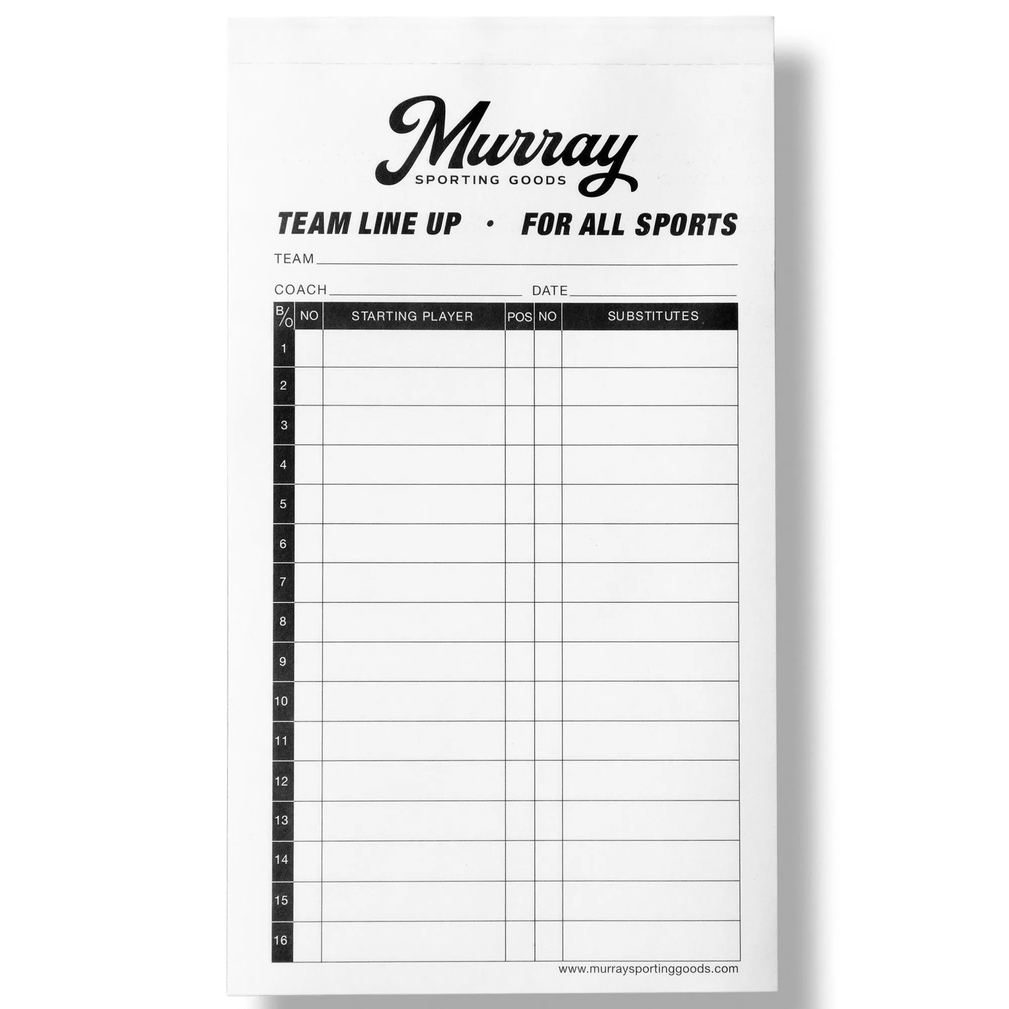 Murray Sporting Goods Baseball Lineup Card Individual Sheets - 50 Games