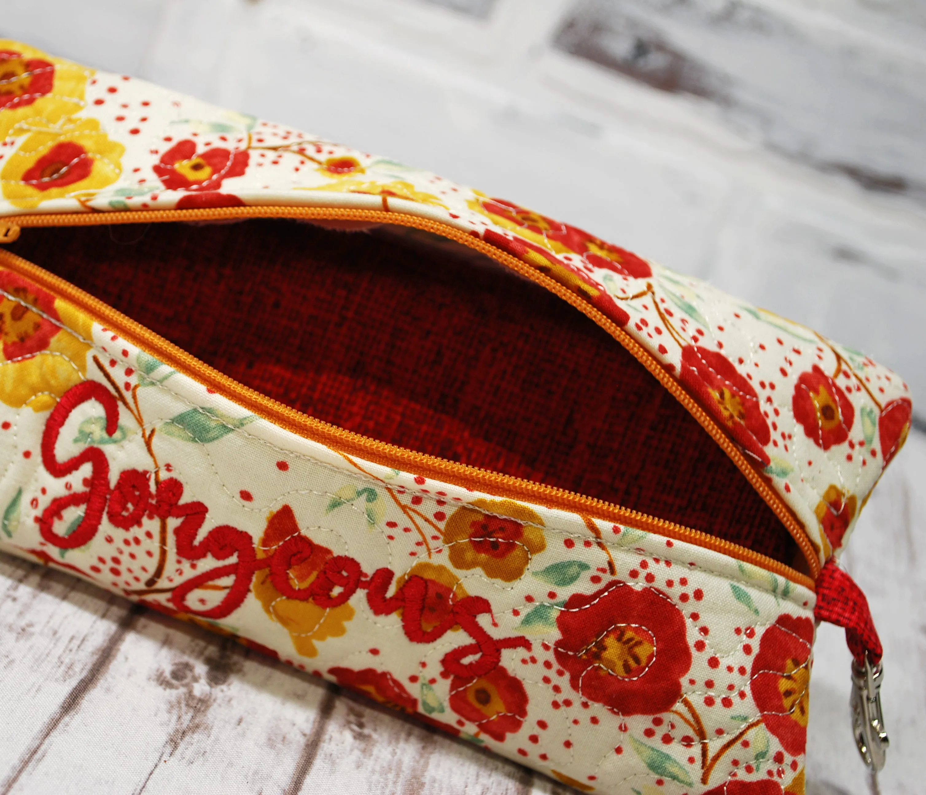 Mustard and Rust Floral Personalized Quilted Pouch