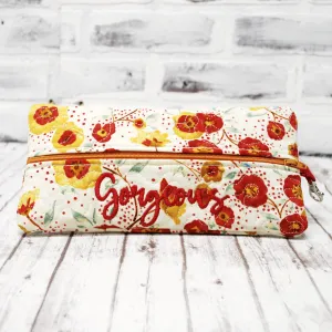 Mustard and Rust Floral Personalized Quilted Pouch
