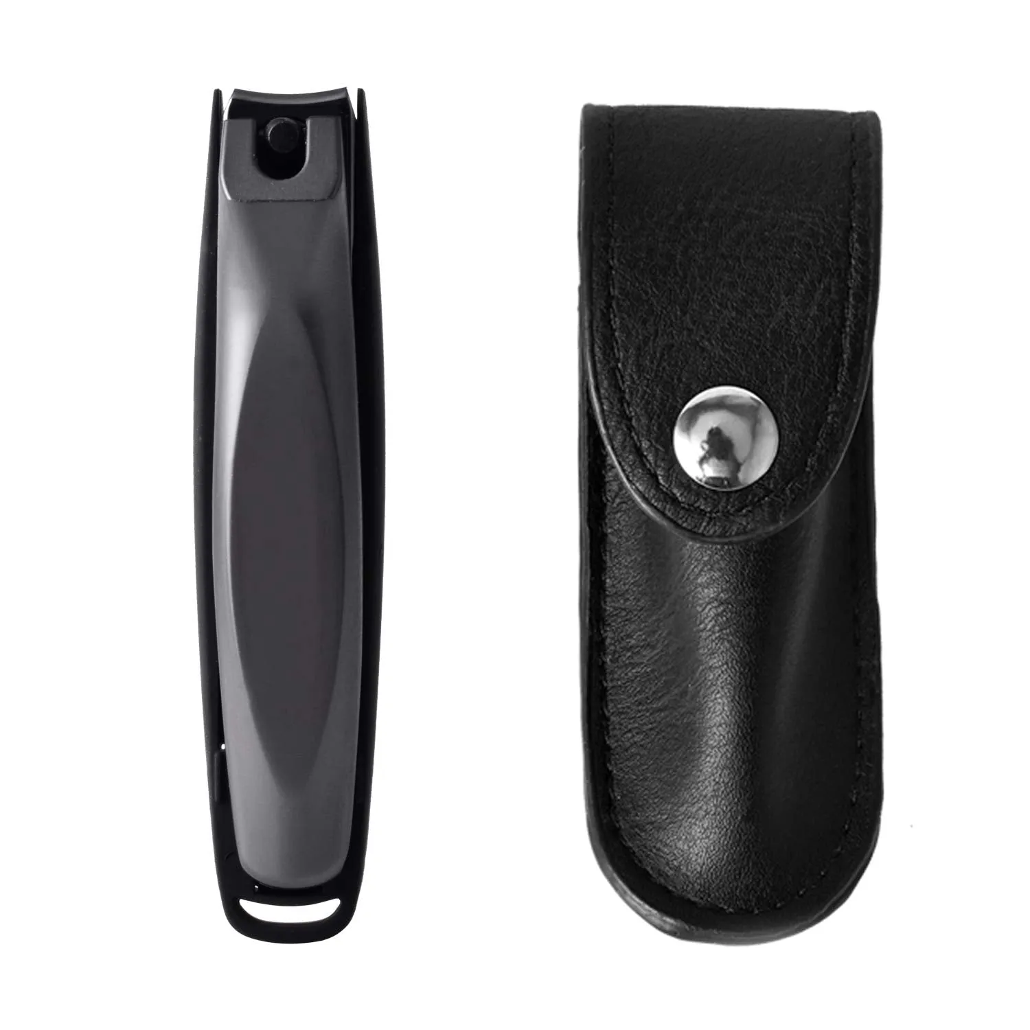 Nail Clippers with Catcher,No Splash Toenail Fingernail Clippers Nail Cutter Trimmer Set with Metal Case,Black Stainless Steel,Good Gift for Women and Men