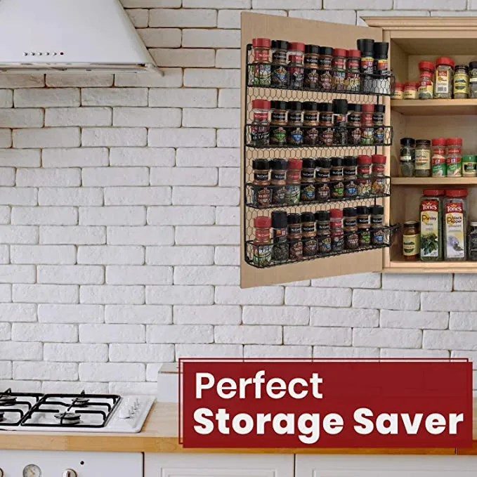 New Homeries 4 Tier Spice Rack Storage Organizer Spice Rack Mount Great for Kitchen Pantry or Wall Mount