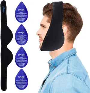 New NEWGO Jaw Ice Pack for Face & Oral Surgery, 4 Gel Packs Wisdom Teeth Ice Pack for TMJ Pain Relief, Chin & Jaw Surgery, Dental Implants, Cosmetic Injections - 29.5" x 4.13"