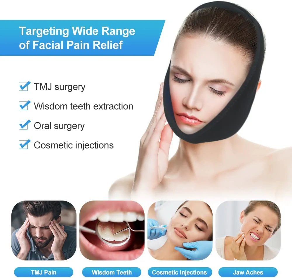 New NEWGO Jaw Ice Pack for Face & Oral Surgery, 4 Gel Packs Wisdom Teeth Ice Pack for TMJ Pain Relief, Chin & Jaw Surgery, Dental Implants, Cosmetic Injections - 29.5" x 4.13"