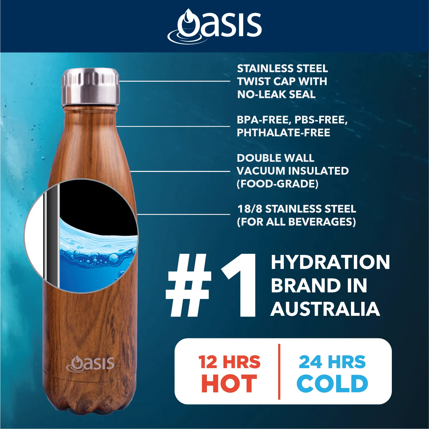 Oasis Stainless Steel Insulated Water Bottle 350ML (Printed) (SA)