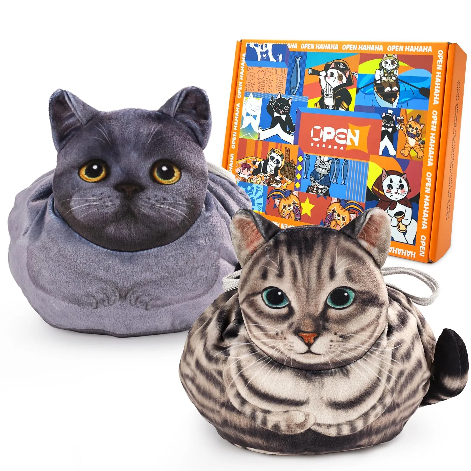 Openhahaha Drawstring Makeup Bag, Cat Makeup Bag, Travel Makeup Organizer, Cosmetic Pouch Bag, Cat Gift for Women, Lay Flat Makeup Bag Gifts for Cat Lovers(2-Pack)