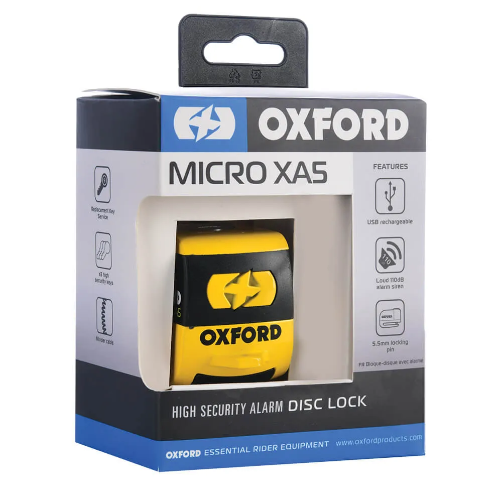 Oxford Micro XA5 Alarm Disc Lock Yellow / Black
