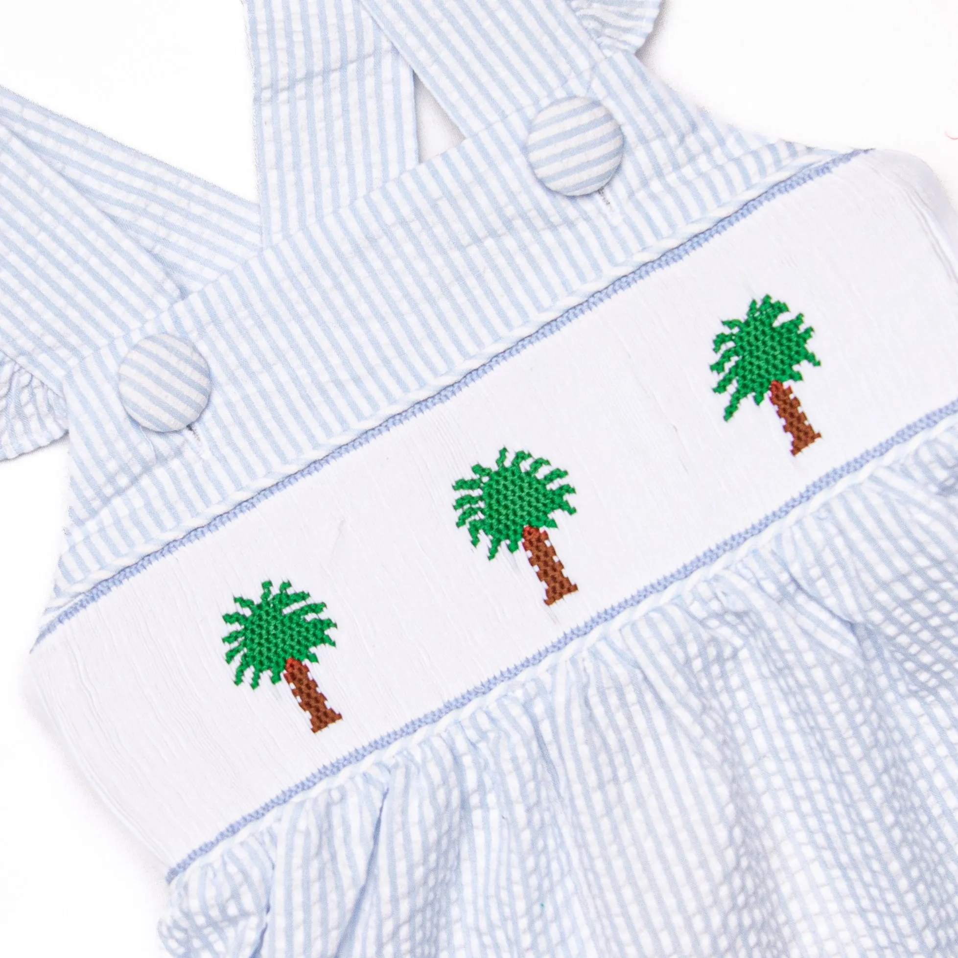 Palmetto Paradise Smocked Diaper Set, Blue