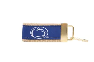 Penn State Nittany Lions Collegiate Woven Ribbon Key Chain. Penn State University Key Fob. Penn State Gift. Brass Clasp and O-Ring.