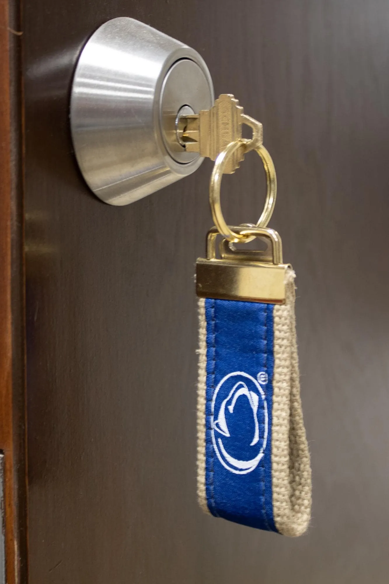 Penn State Nittany Lions Collegiate Woven Ribbon Key Chain. Penn State University Key Fob. Penn State Gift. Brass Clasp and O-Ring.