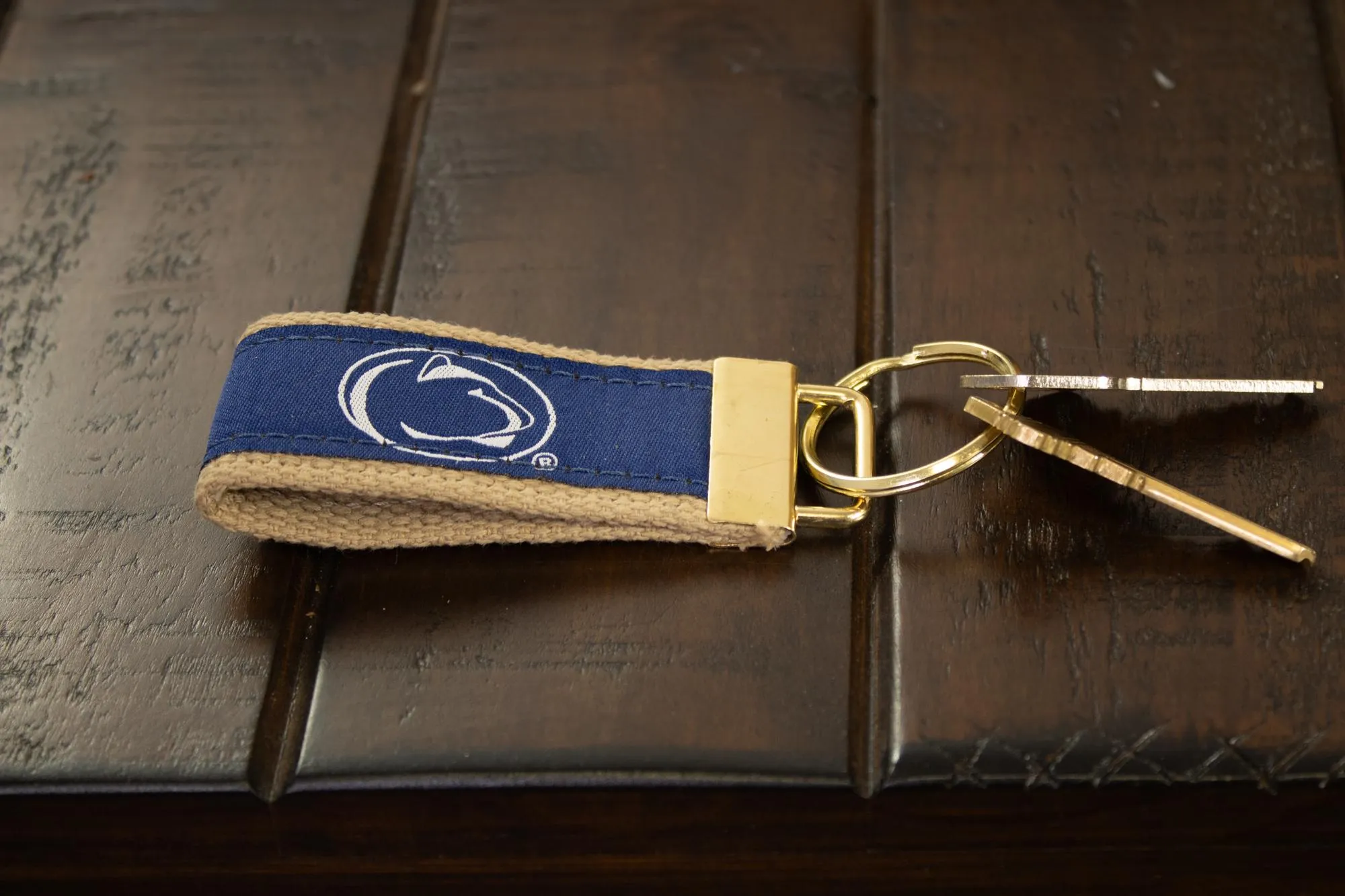 Penn State Nittany Lions Collegiate Woven Ribbon Key Chain. Penn State University Key Fob. Penn State Gift. Brass Clasp and O-Ring.