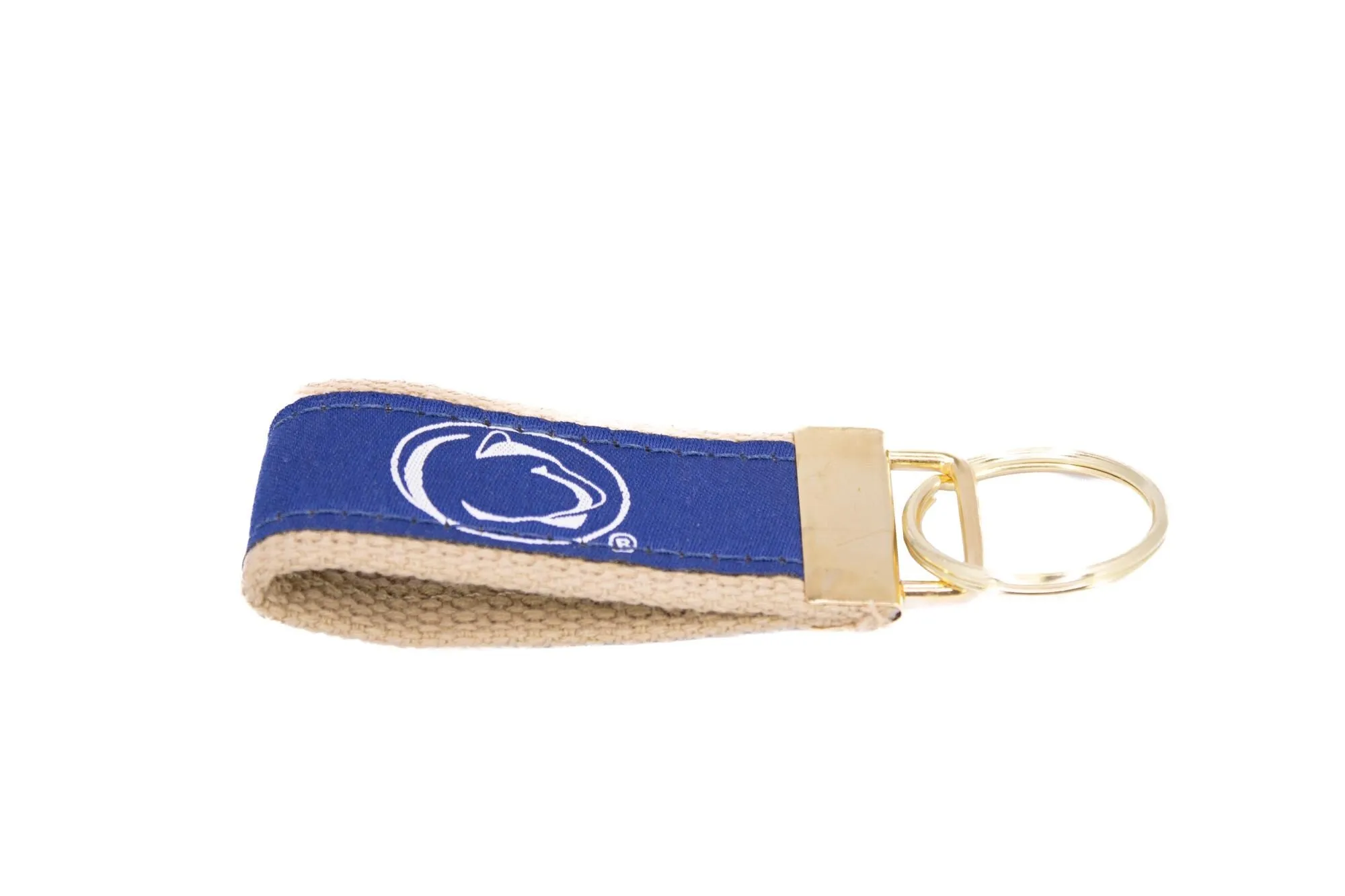 Penn State Nittany Lions Collegiate Woven Ribbon Key Chain. Penn State University Key Fob. Penn State Gift. Brass Clasp and O-Ring.