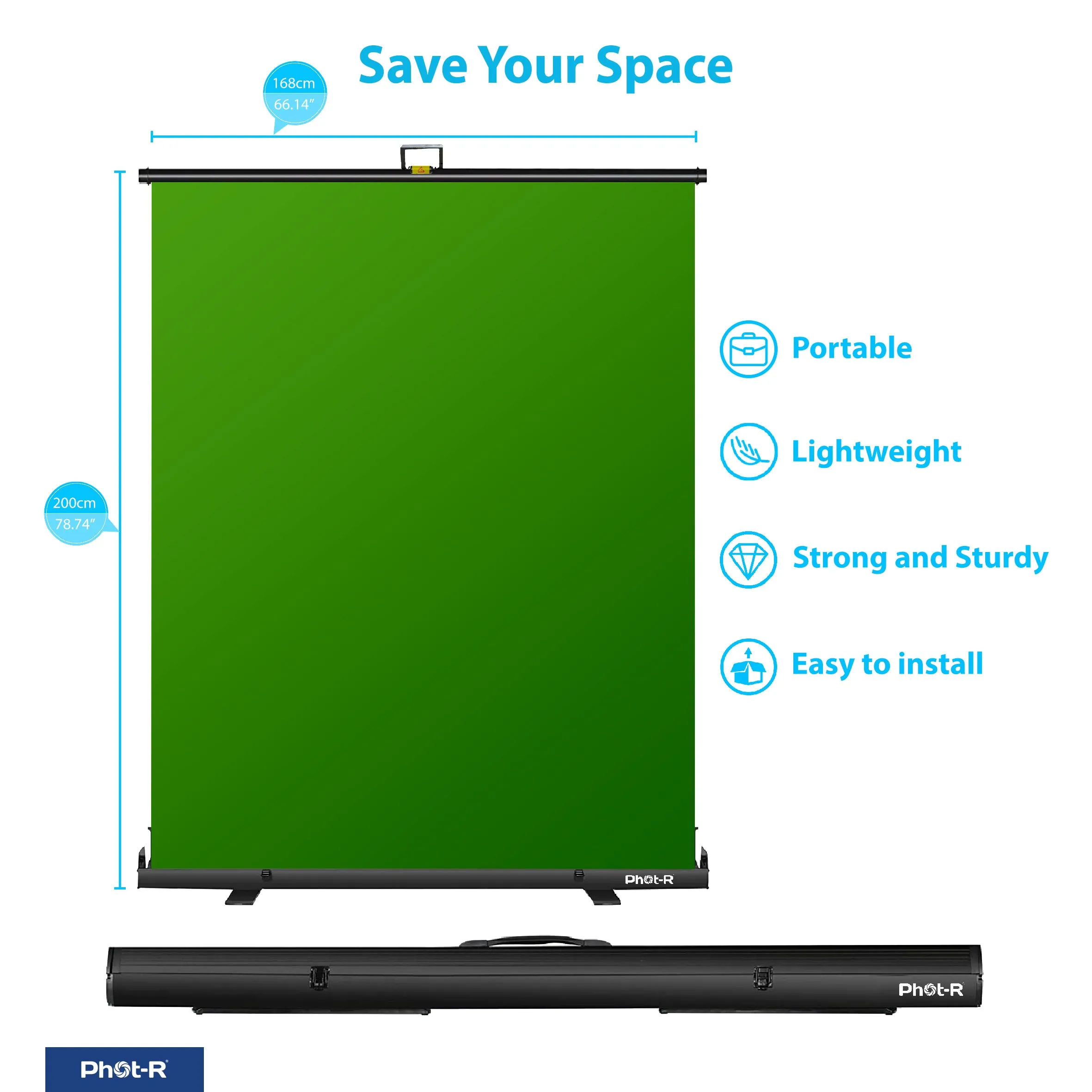 Phot-R Portable Retractable Backdrop 168x200 Green