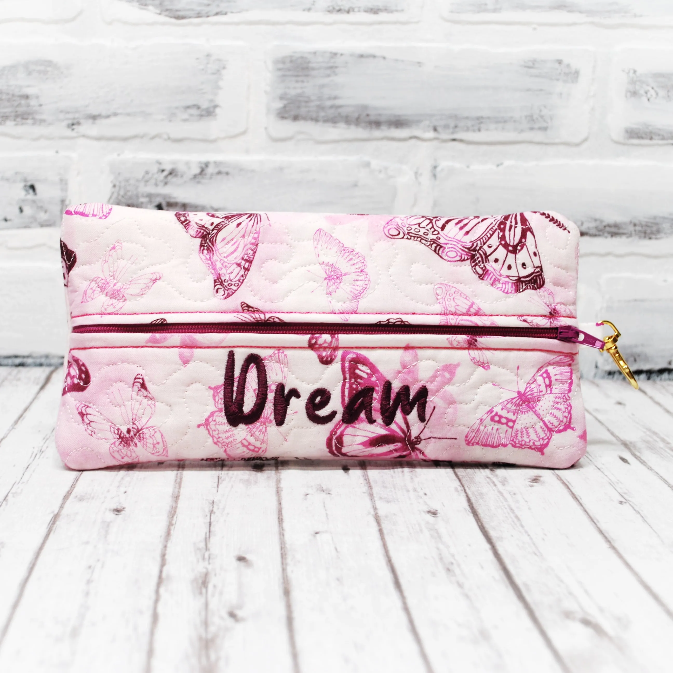 Pink Butterfly Personalized Quilted Pouch