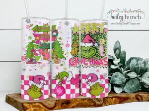 Pink Checkered Grinch Shimmer Glitter Tumbler TUMBPINKCGRINCH0520