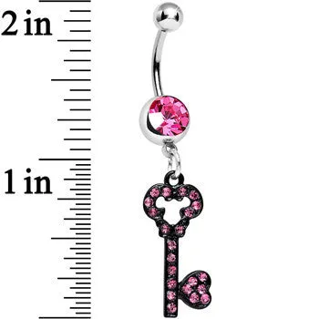 Pink Gem Eternal Secret Black Key Dangle Belly Ring
