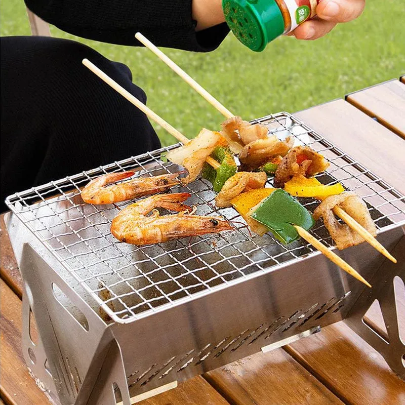 Portable Stainless Steel Folding Camp Stove | BBQ Wood Stove with Detachable Grill