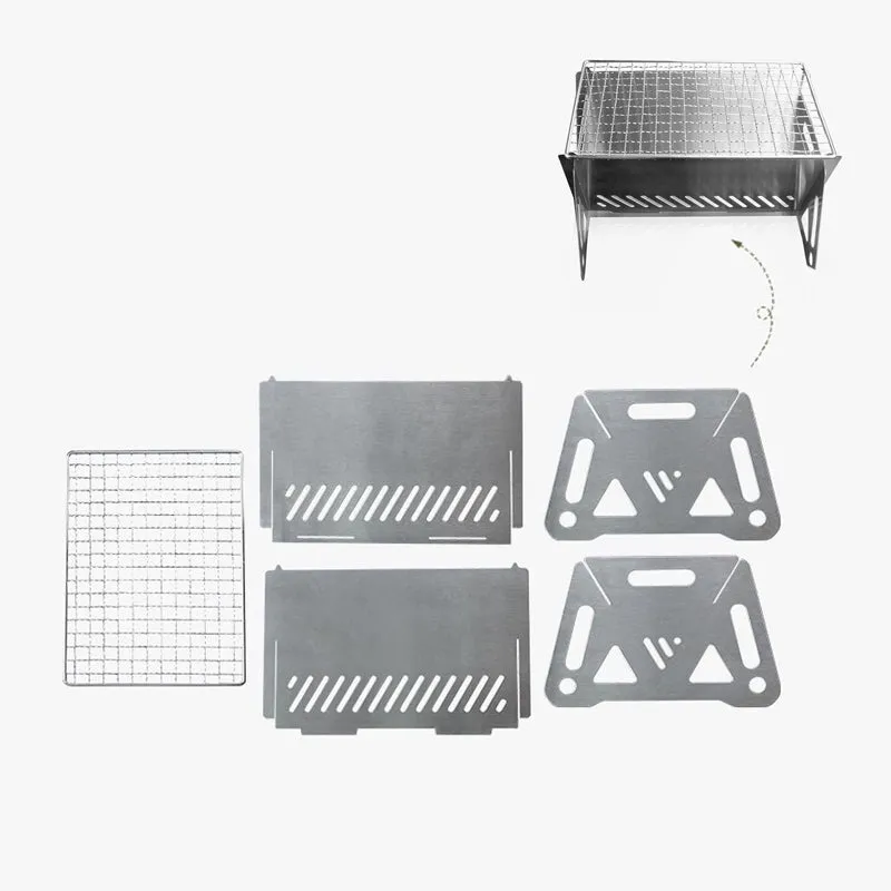 Portable Stainless Steel Folding Camp Stove | BBQ Wood Stove with Detachable Grill