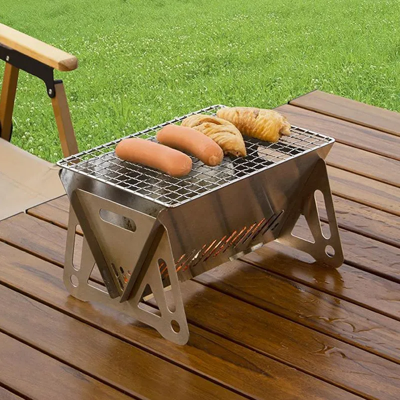 Portable Stainless Steel Folding Camp Stove | BBQ Wood Stove with Detachable Grill