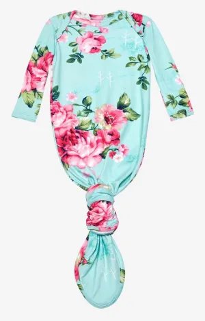 Posh Peanut Aqua Floral Knotted Gown