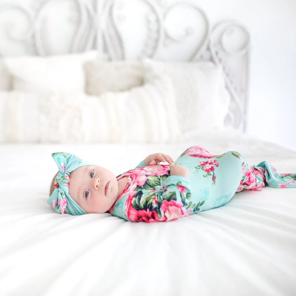 Posh Peanut Aqua Floral Knotted Gown