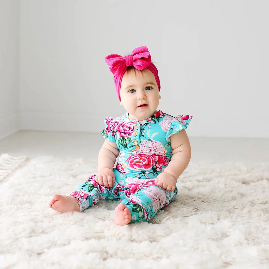 Posh Peanut Eloise Ruffled Capsleeve Henley Romper