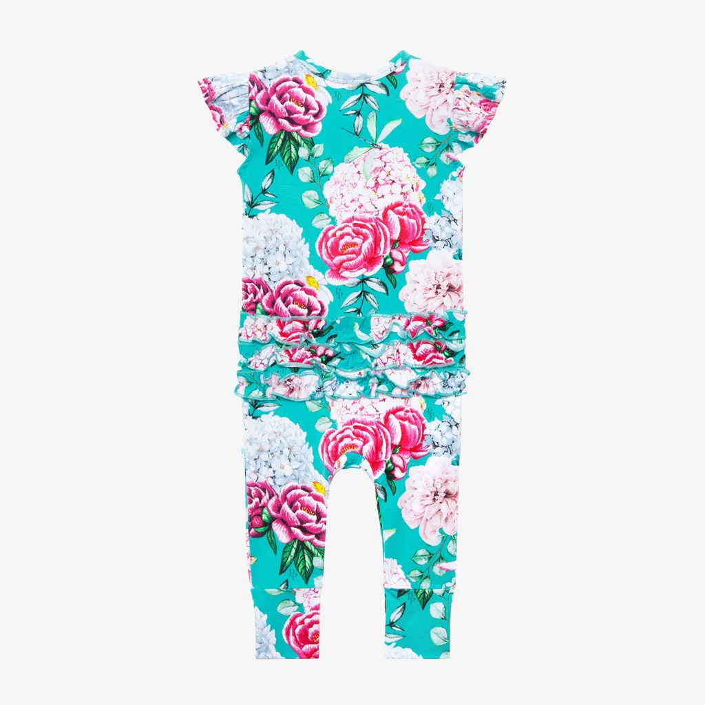 Posh Peanut Eloise Ruffled Capsleeve Henley Romper