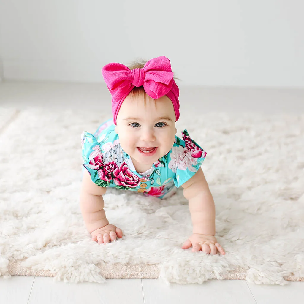 Posh Peanut Eloise Ruffled Capsleeve Henley Romper