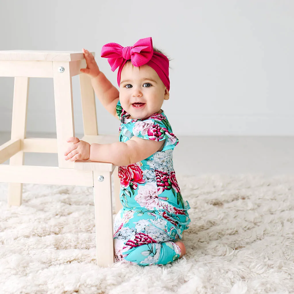 Posh Peanut Eloise Ruffled Capsleeve Henley Romper