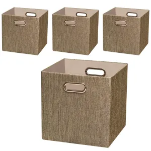 Posprica Storage Cube Basket Bin,11×11 Foldable Storage Boxes Container Closet Organizer Shelf Cabinet Bookcase,Thick Fabric Drawer Container - 4pcs,Coffee