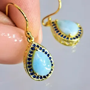 "Key West Vacation" 1" Earrings - Larimar, Sapphire, Gold Sterling
