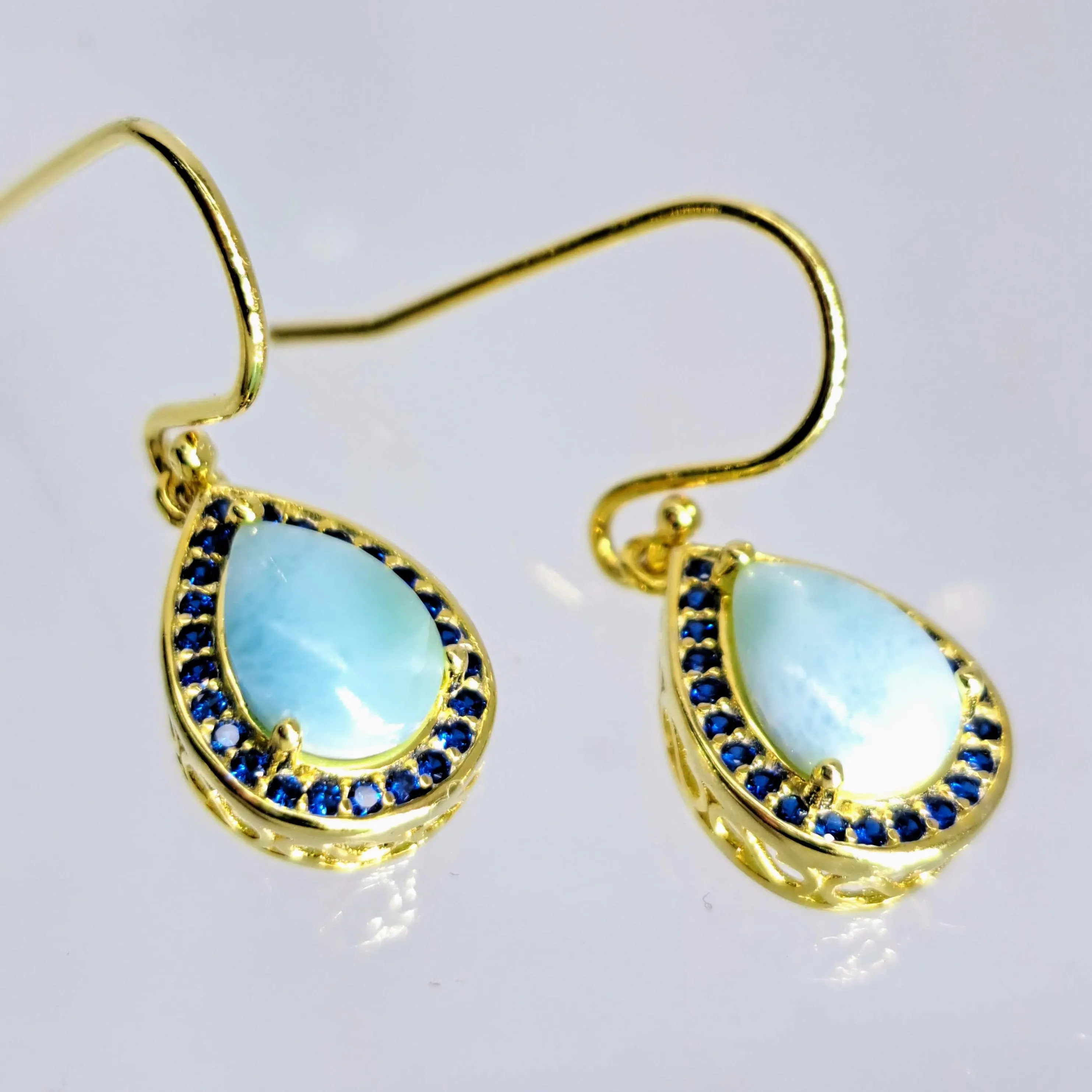 "Key West Vacation" 1" Earrings - Larimar, Sapphire, Gold Sterling