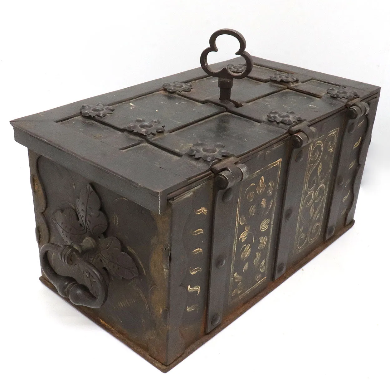 Rare German Nuremberg Late Renaissance Painted Iron Strong Box