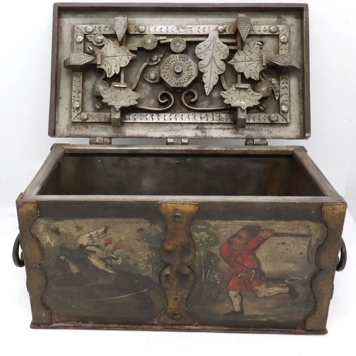 Rare German Nuremberg Late Renaissance Painted Iron Strong Box