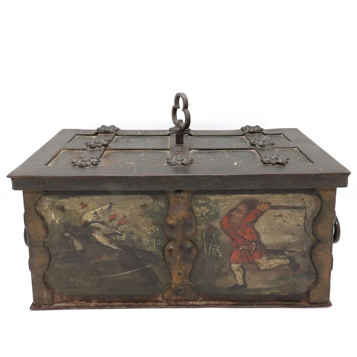 Rare German Nuremberg Late Renaissance Painted Iron Strong Box