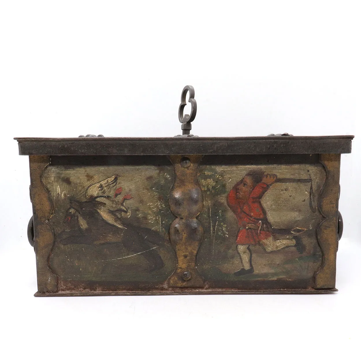 Rare German Nuremberg Late Renaissance Painted Iron Strong Box
