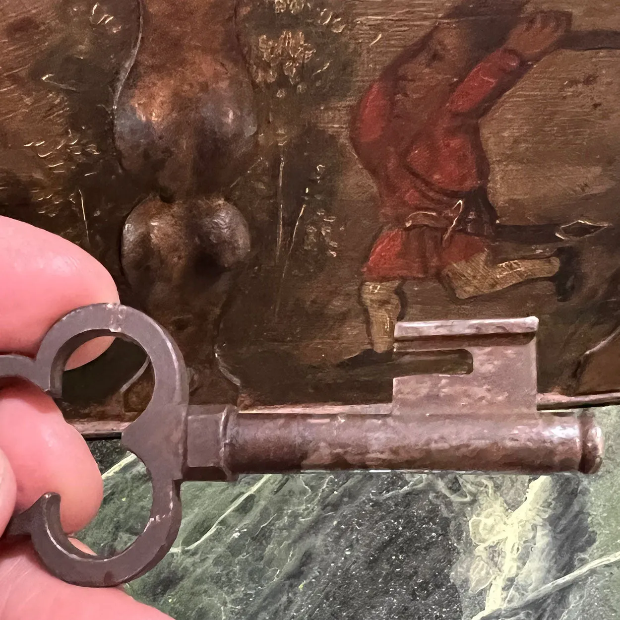 Rare German Nuremberg Late Renaissance Painted Iron Strong Box